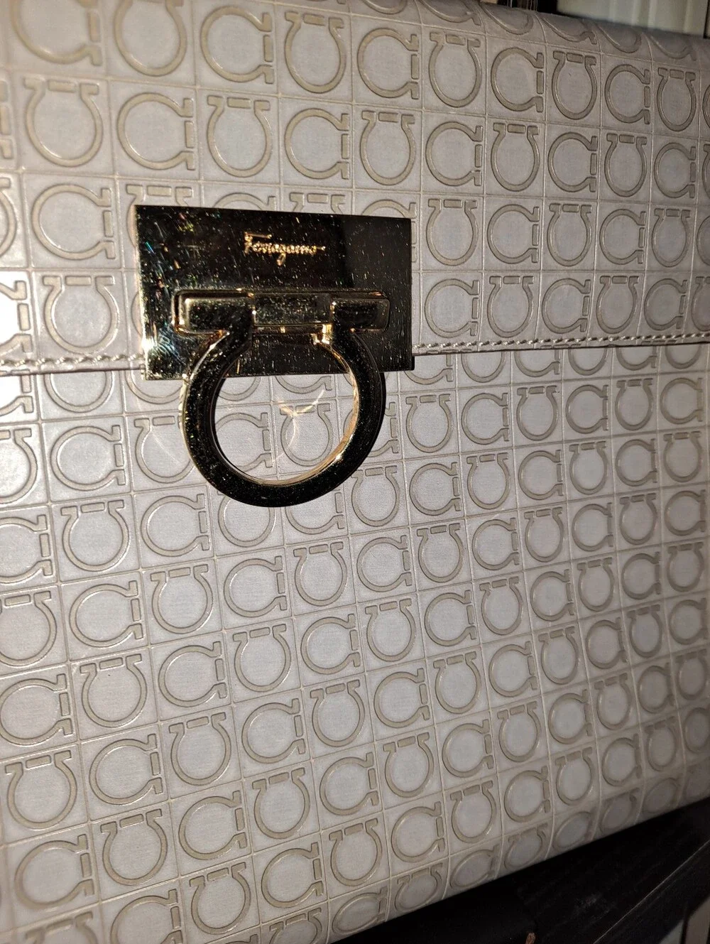 Salvatore Ferragamo Light Beige Gancini Monogram Top-Handle Satchel